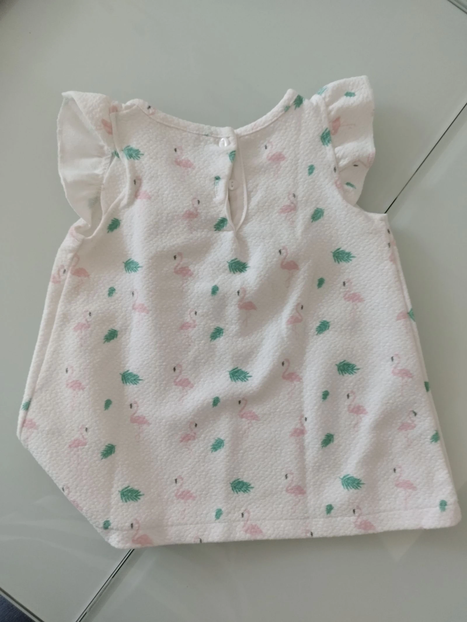 Vestido blanco verano con dibujos de flamencos y hojas 9 meses – photo 4